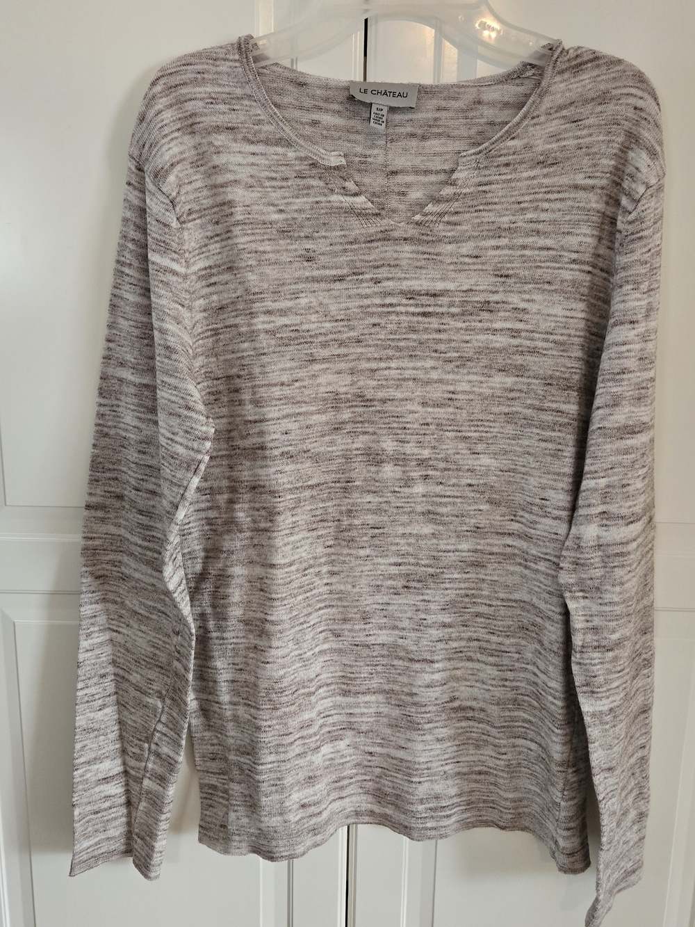 le chateau Men's Marled Crewneck Sweater in Light Taupe and White